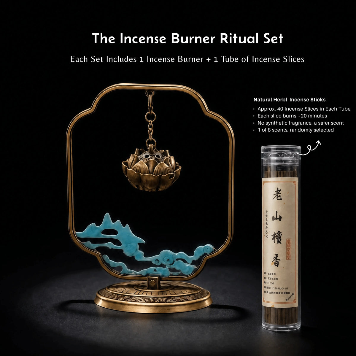 Calm & Clarity - Feng Shui Lotus Hanging Burner Set (Includes Incense Slices)