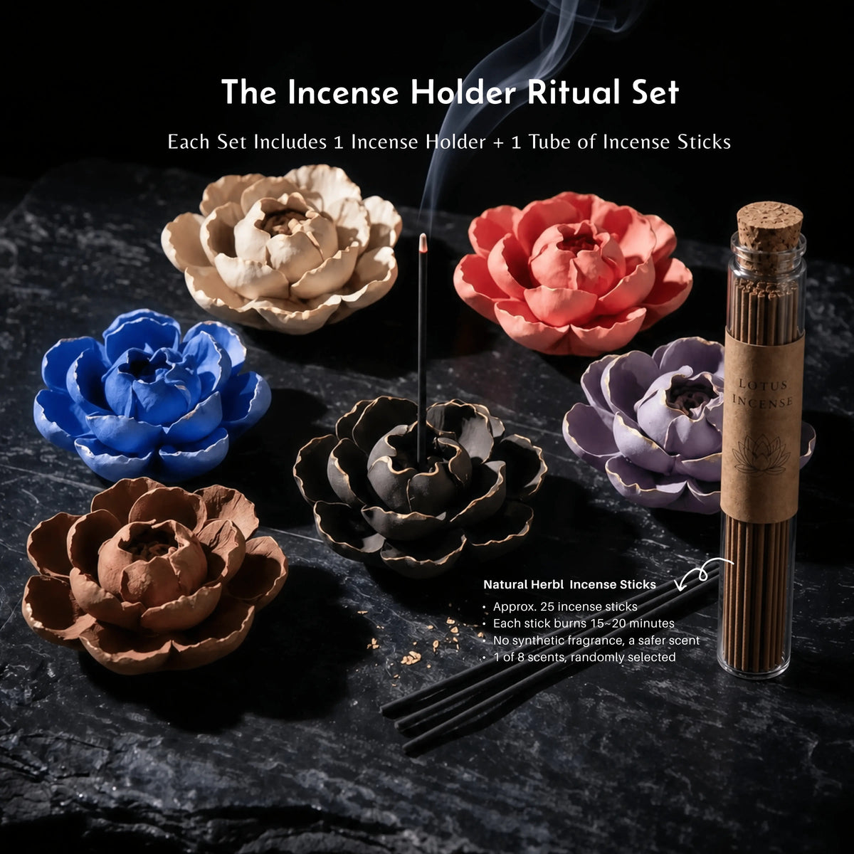 Awakening & Abundance - Gilded Blossom Rough Clay Burner Set (Includes Incense Sticks)