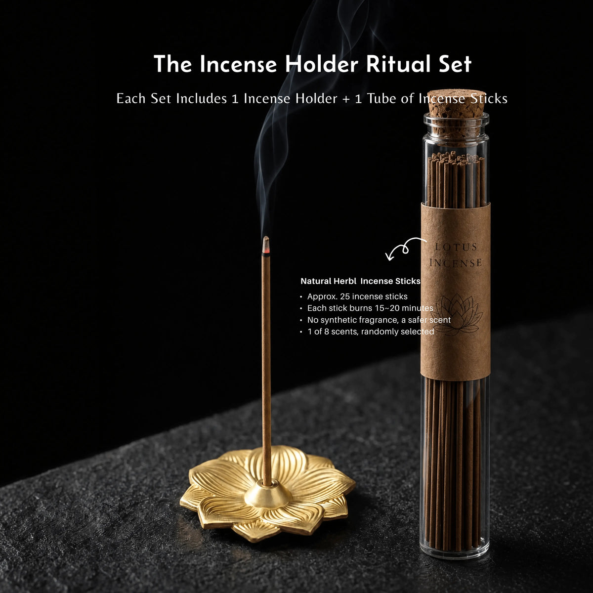 Purity & Awakening - Ultra-Slim Metal Lotus Burner Set (Includes Incense Sticks)