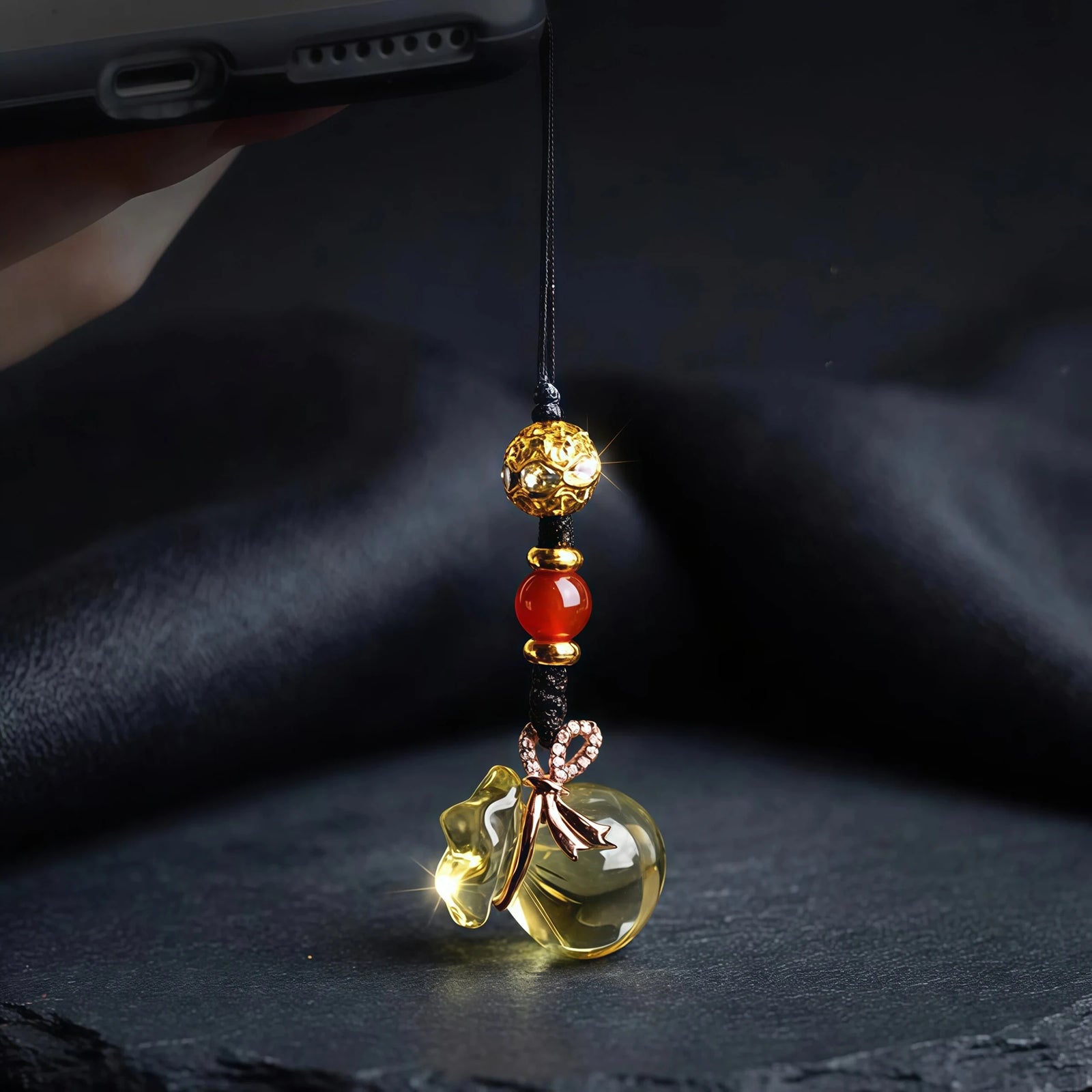 Wealth & Success – Citrine Money Bag Prosperity Talisman Strap