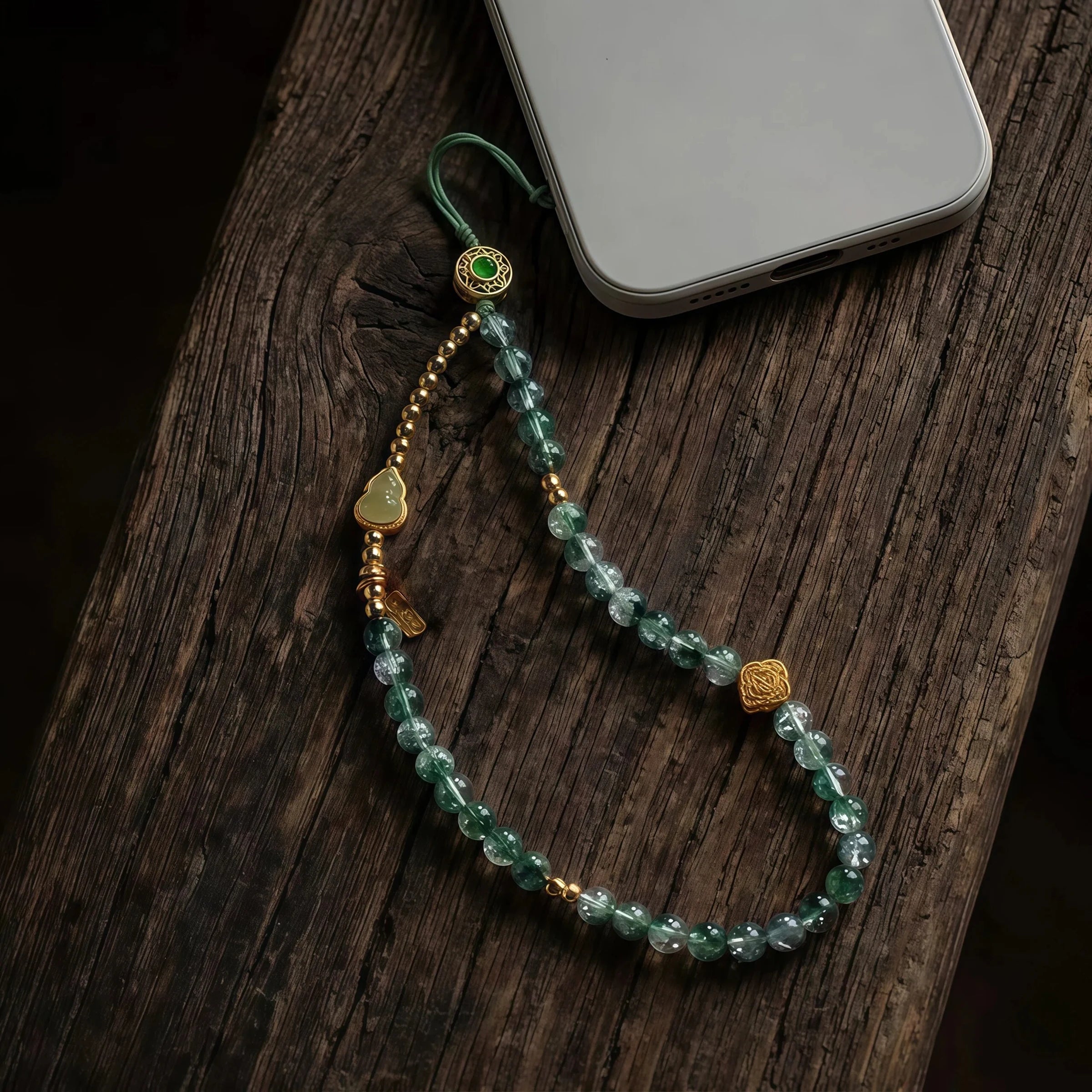 Abundance & Healing – Green Phantom Quartz Phone Strap & Car Charm