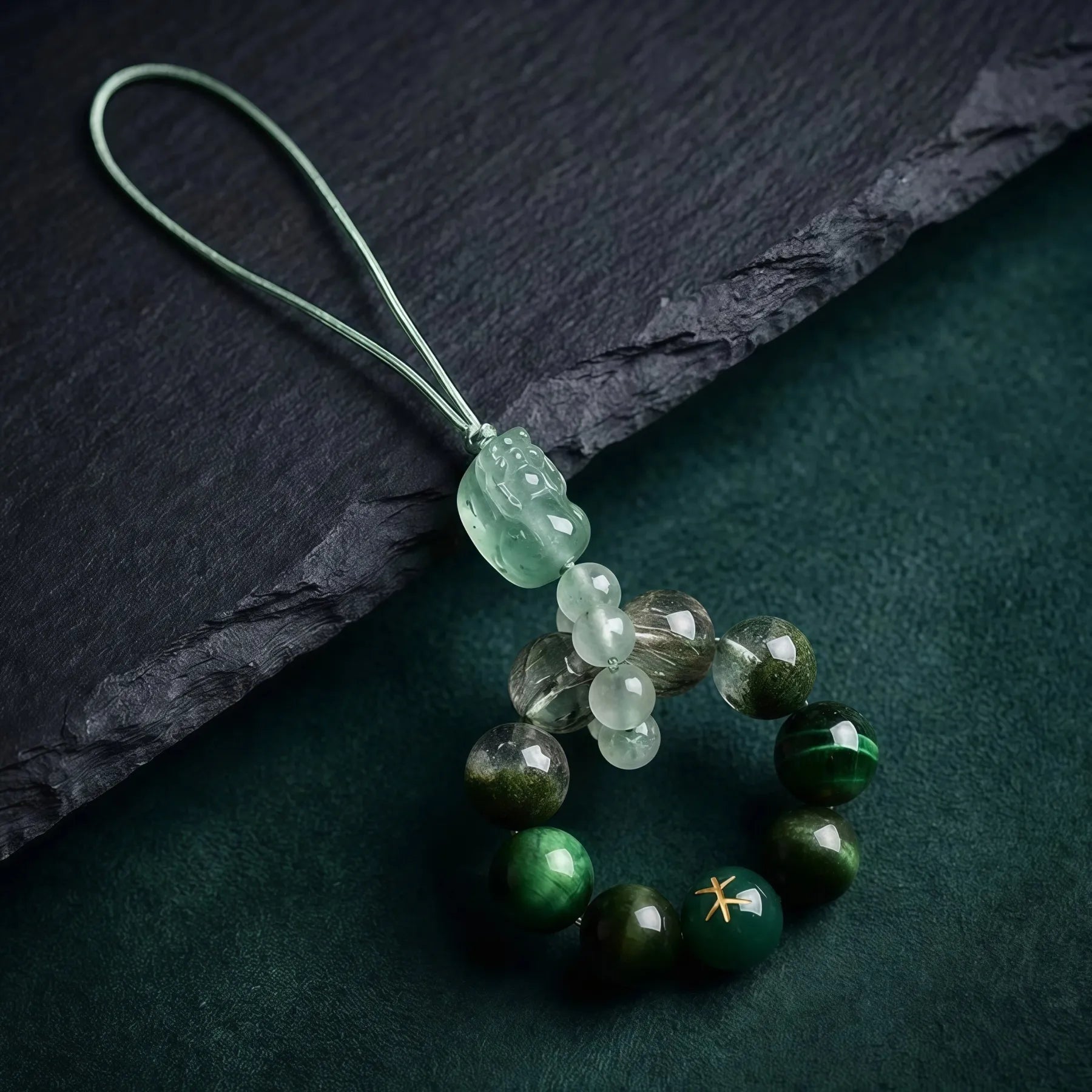 Prosperity & Vitality – Wood Element Green Crystal Pi Xiu Talisman Strap