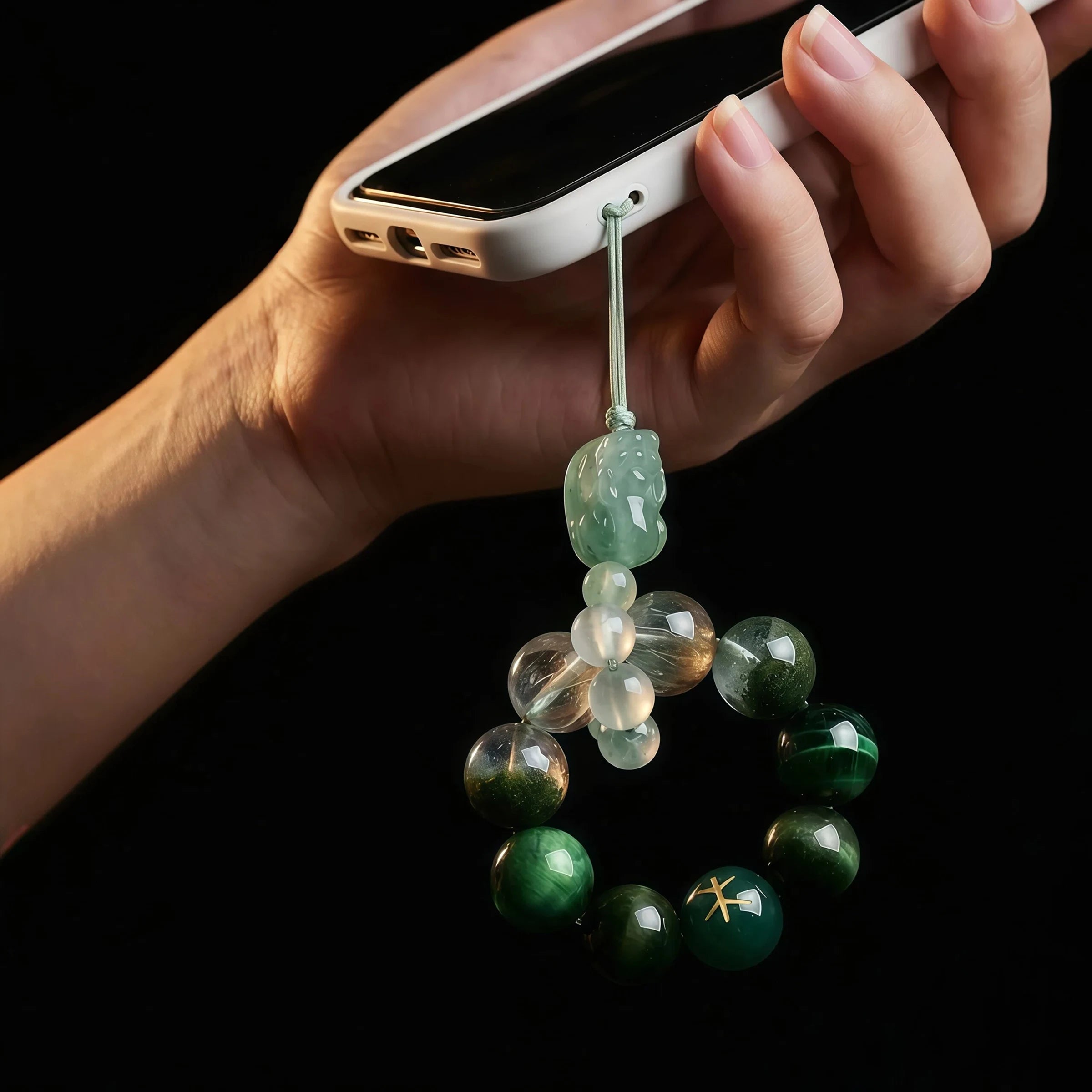 Prosperity & Vitality – Wood Element Green Crystal Pi Xiu Talisman Strap