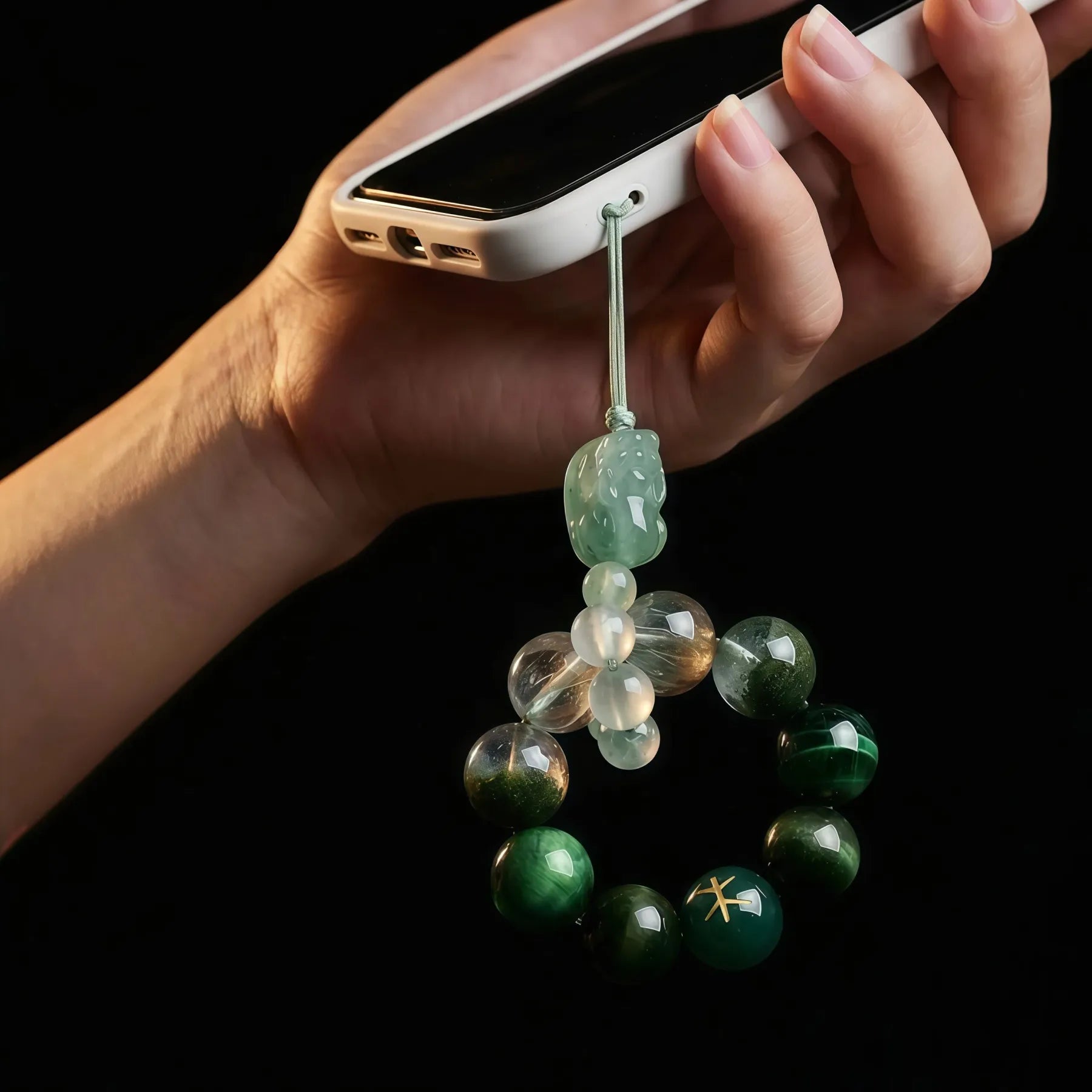 Prosperity & Vitality – Wood Element Green Crystal Pi Xiu Talisman Strap