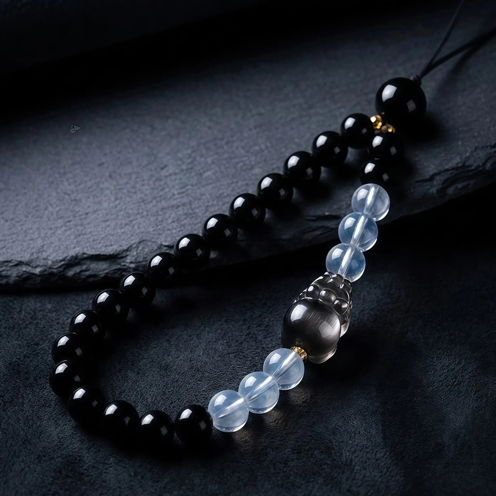 Prosperity & Fluidity – Pi Xiu, Aquamarine & Obsidian Talisman Strap