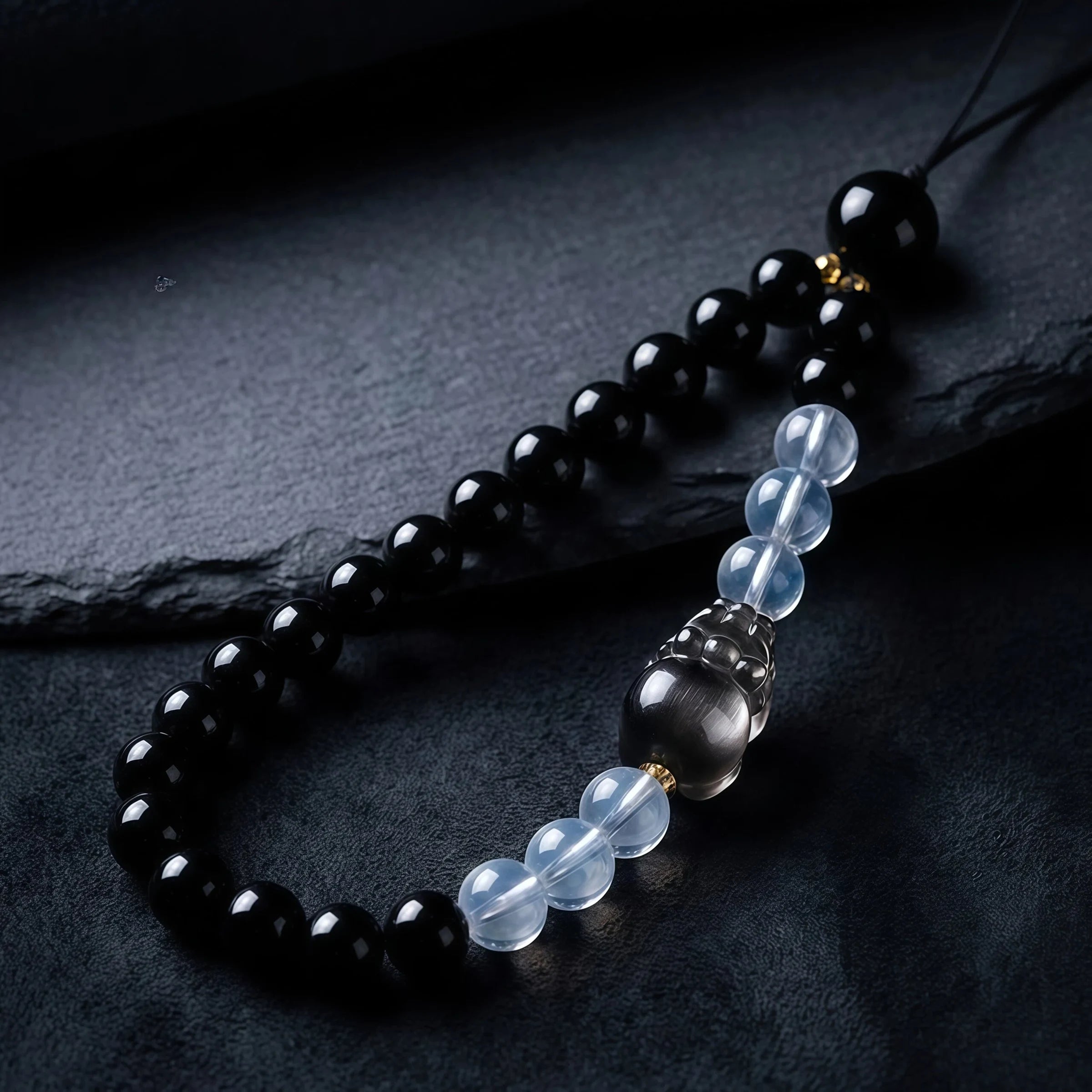 Prosperity & Fluidity – Pi Xiu, Aquamarine & Obsidian Talisman Strap