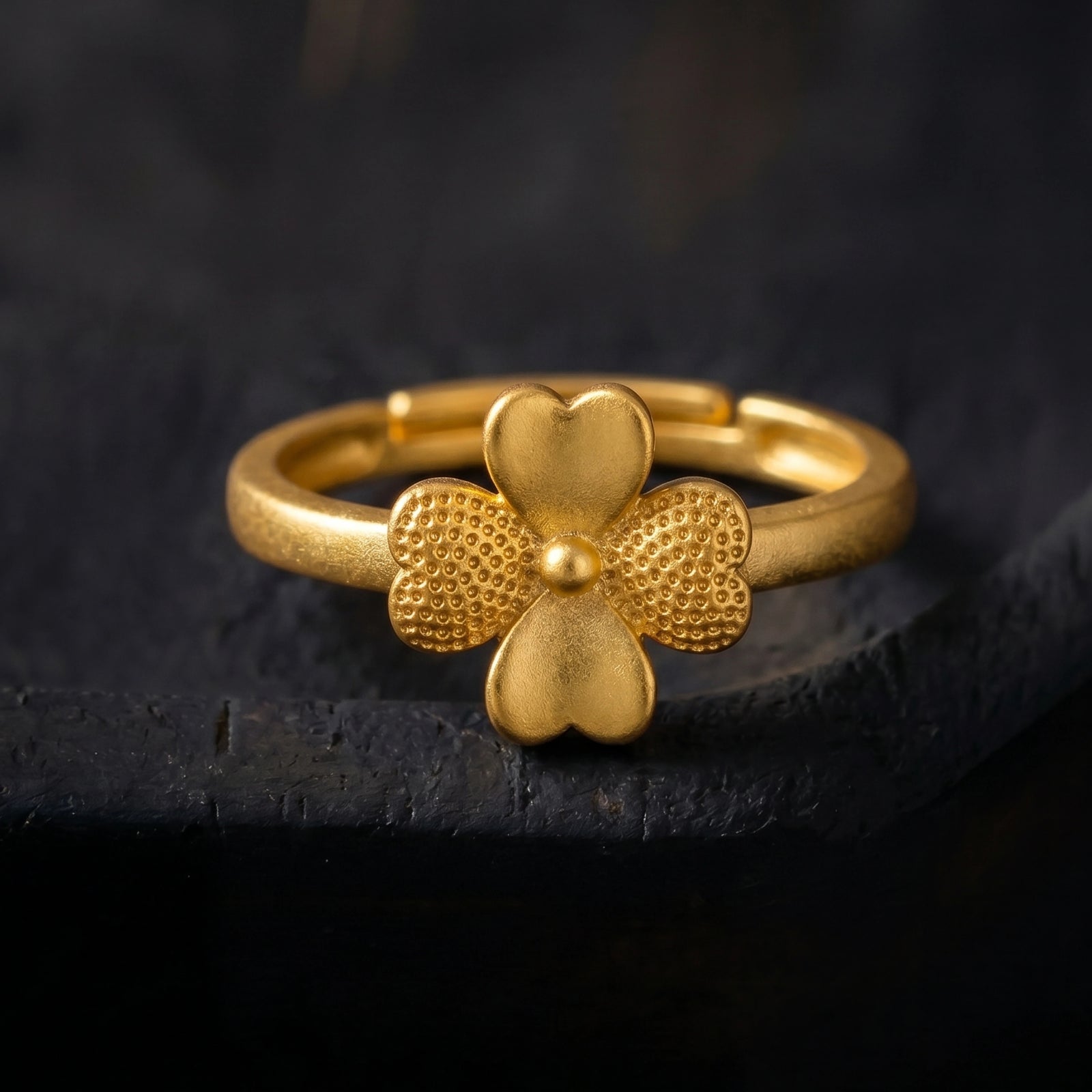 Luck & Abundance - Four Leaf Clover 999 Gold Adjustable Open Ring
