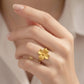 Luck & Abundance - Four Leaf Clover 999 Gold Adjustable Open Ring