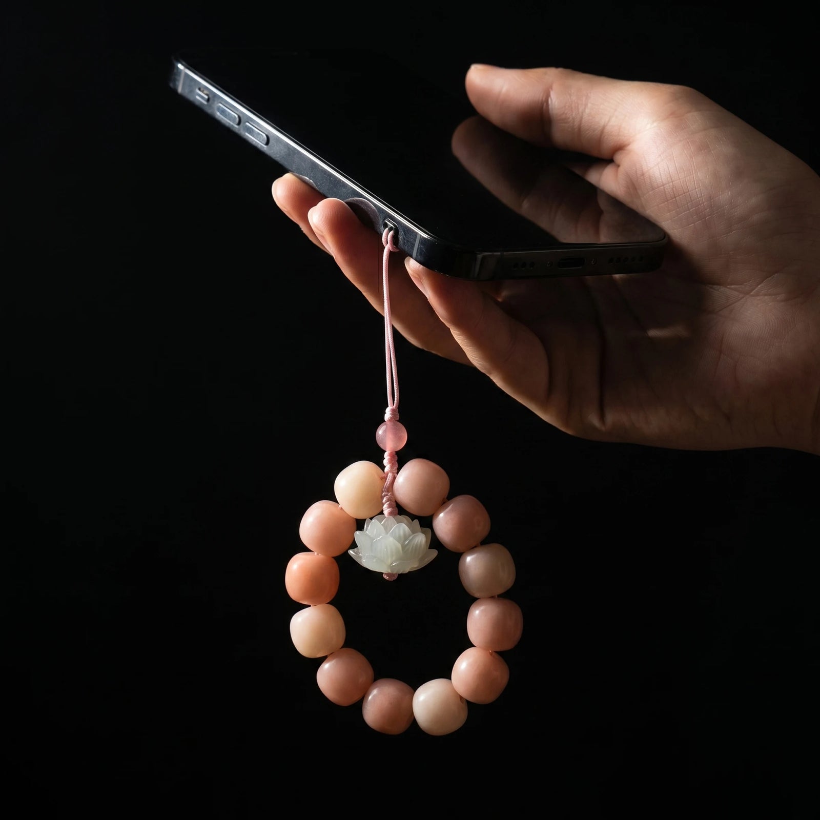 Serenity & Grace – Peach Bodhi Root & Lotus Talisman Strap